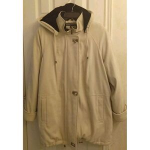 Fleet Street Hooded Rain Coat Beige Toggle Front‎ Jacket Warm Lining
